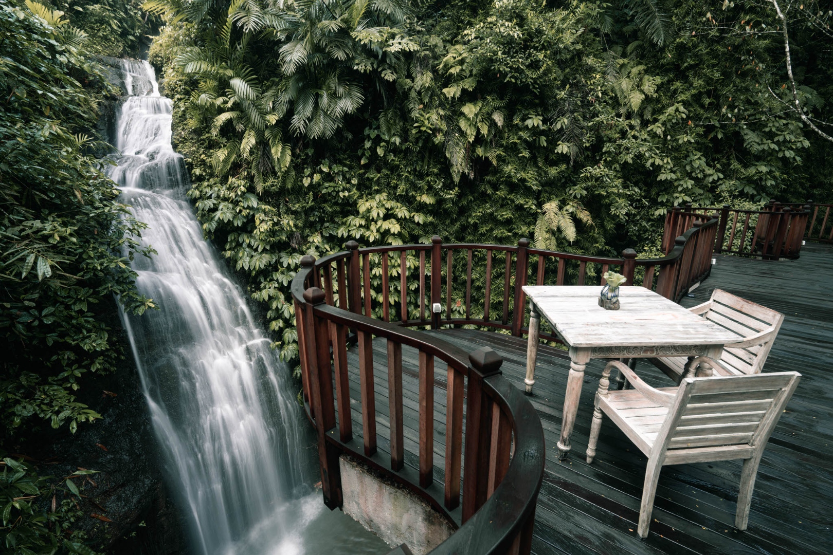 Kayon Ubud waterfall dining deck